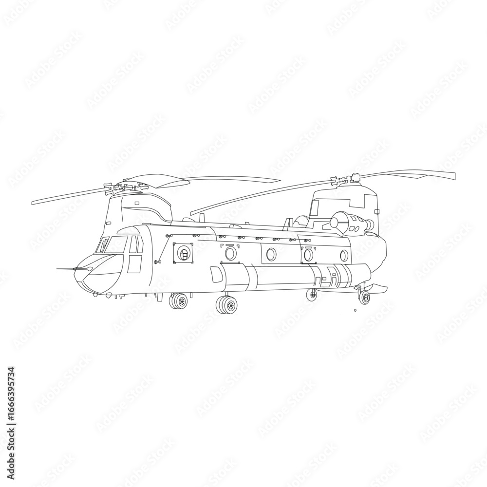Fototapeta premium Boeing CH-47 Chinook. Outline vector drawing 
