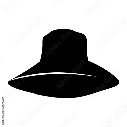 Silhouette of a black floppy sun hat with a wide brim design