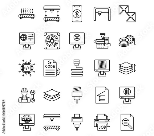 d Printing Line Vector Icons