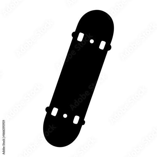 Simple black and white skateboard icon for skateboarding, urban sports and recreation