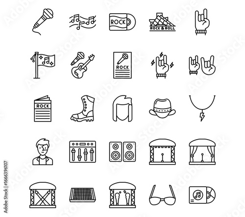 Rock and Roll Line Vector Icons