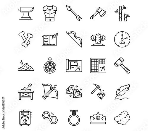 Mining And Crafting Line Vector Icons
