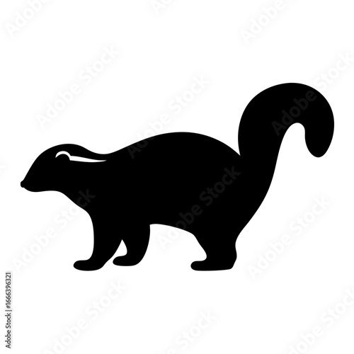 Silhouette of a skunk with a fluffy tail in profile view