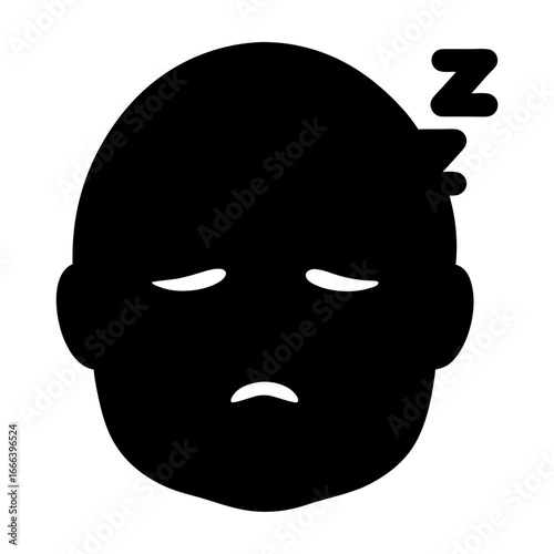 Sleepy Face Emoji Depicting Exhaustion and Rest, Black and White Illustration