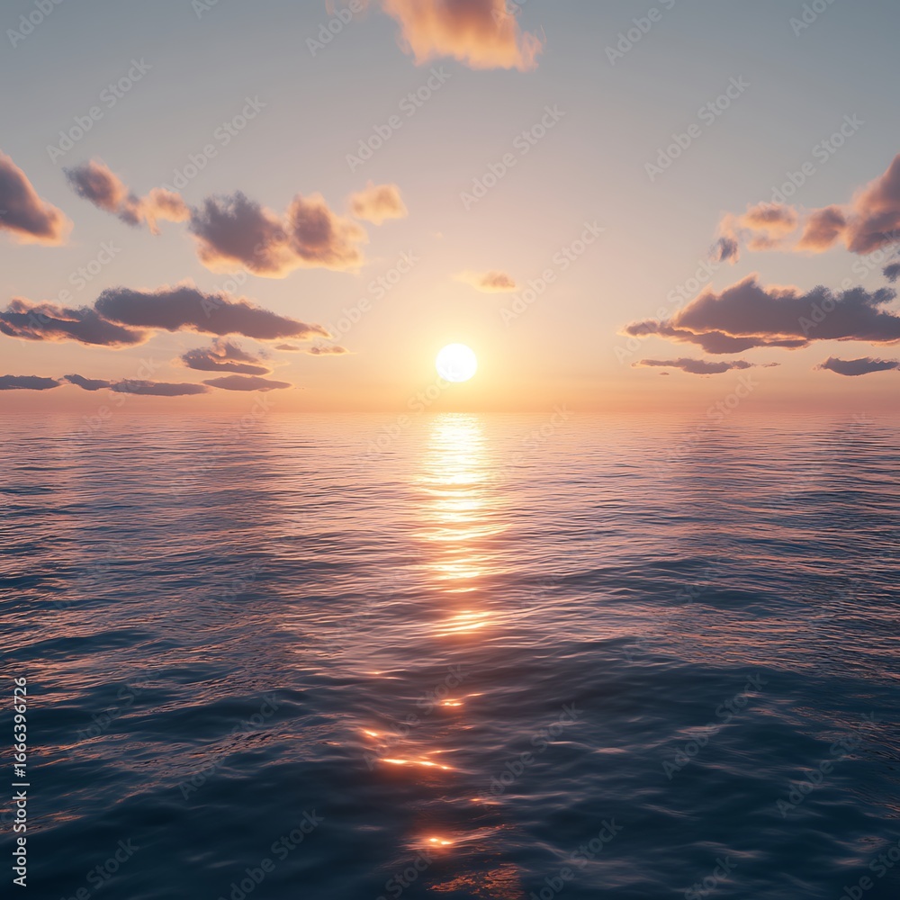 Obraz premium Peaceful seascape with glowing sun setting on horizon high resolution picture