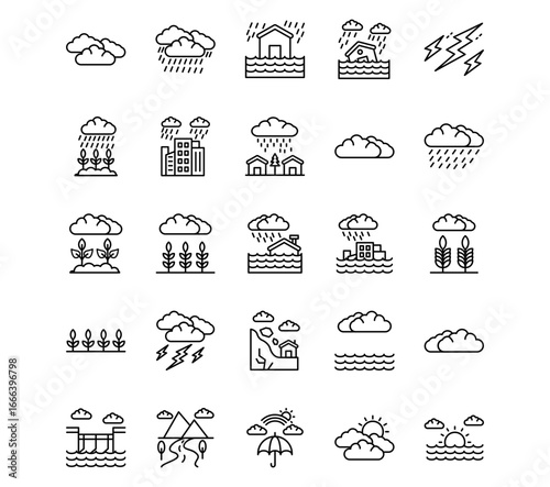 Monsoon Line Vector Icons