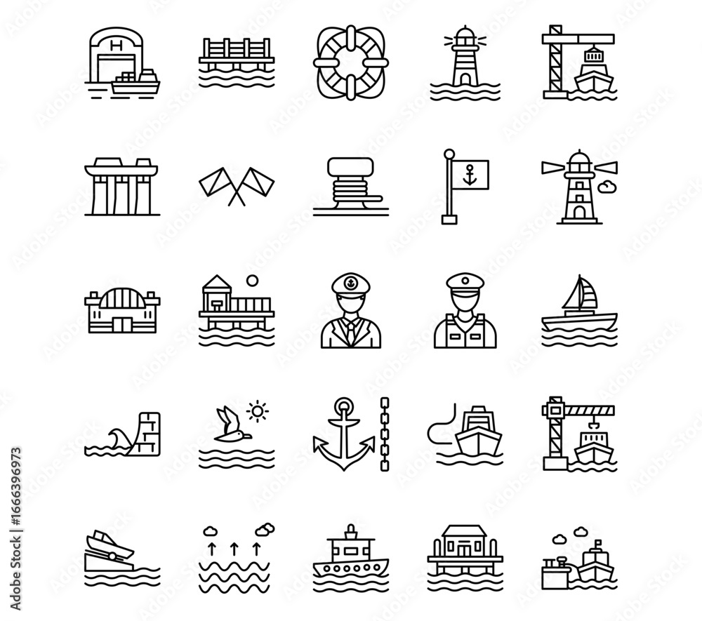 Obraz premium Harbour Line Vector Icons