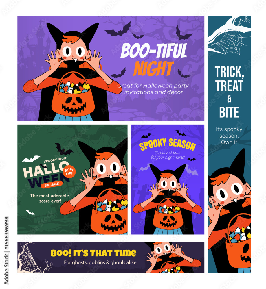 Fototapeta premium Vampire Girl Halloween Character — Cute Spooky Costume Mascot Illustration