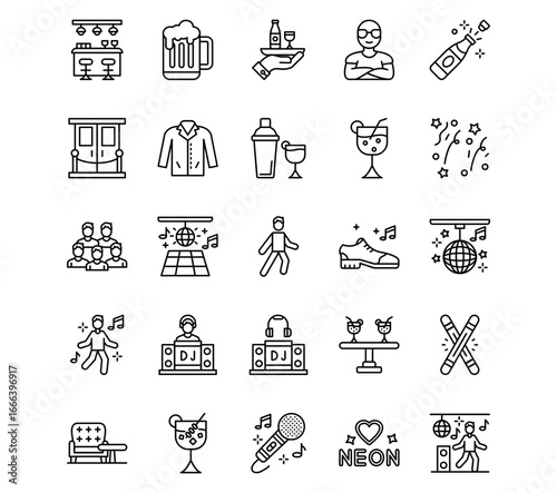 Nightclub Line Vector Icons