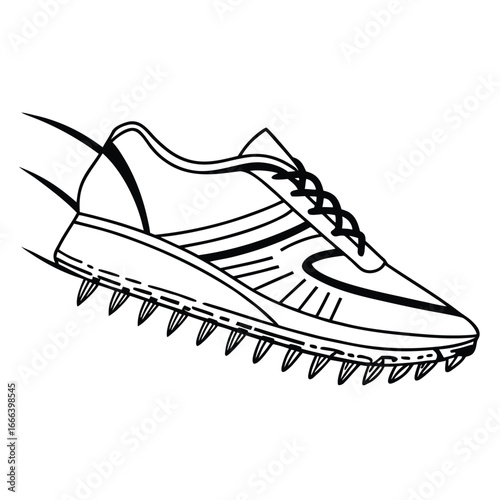 Running shoe with spikes in black and white sketch style
