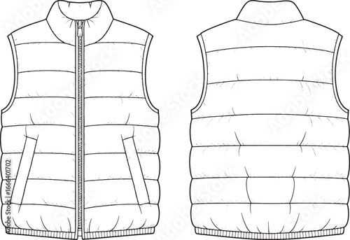 Puffer vest fashion design sketch front and back views