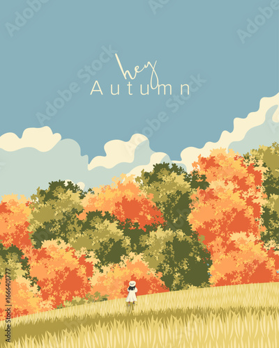 Hey Autumn banner, postcard
