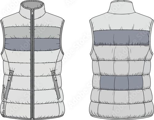 sleeveless puffer vest Front and back view of a padded quilted vest