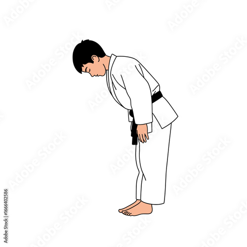 Man in martial arts uniform bowing in a sign of respect and discipline.