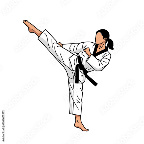 Female Taekwondo Practitioner in Action.
