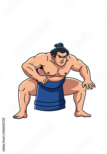 Illustration of a sumo wrestler in a ready stance, showcasing strength and focus.