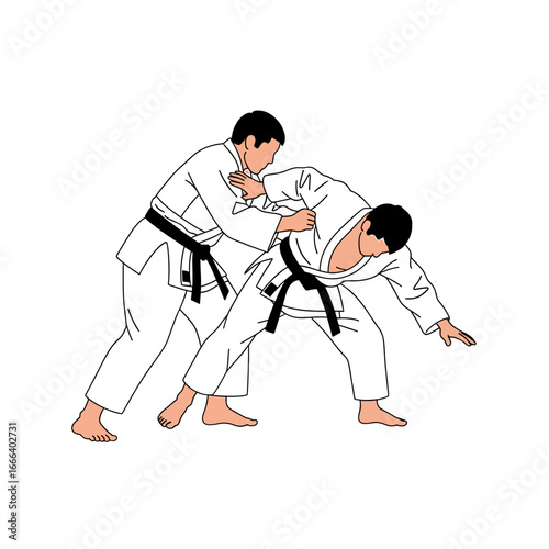 Two Judo practitioners in a grappling match.