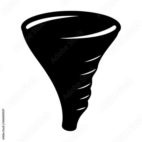 Stylized Black Tornado Silhouette Isolated on White Background Depicting Nature