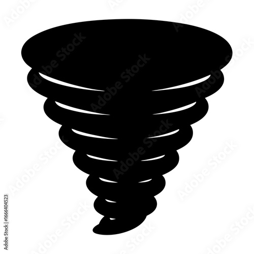 Dramatic black and white tornado illustration with swirling shapes against white backdrop