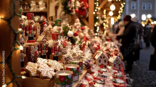 Festive christmas market display with cookies candles and decorations