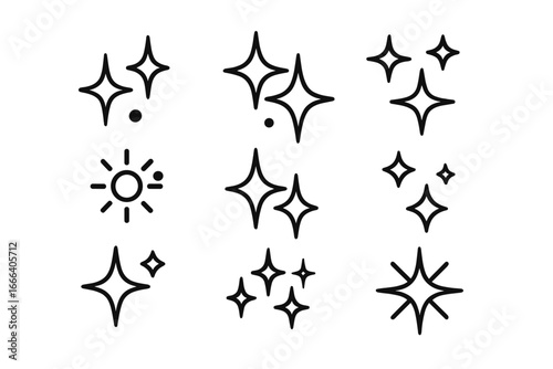 Sparkle icon set vector. Shine and star collection. Minimalist line art for clean effect. Magic glitter and twinkle symbols. Fresh and new concept cartoon illustration.