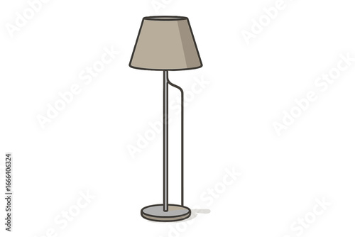 Modern floor lamp vector illustration. Minimalistic furniture for home decor. Simple and elegant interior design element. Isolated standing light with lampshade. Cartoon style.