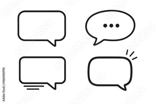 Set of speech bubble vector icons. Chat box, message, or comment signs. Communication, dialogue, and thinking bubbles. Modern minimal outline style for apps and web design.
