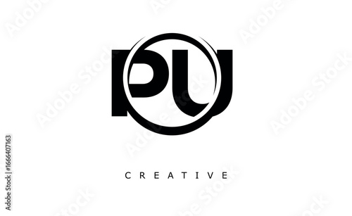 PU Letter Logo - Circular Monogram Emblem with Bold Minimal Design for Modern Branding