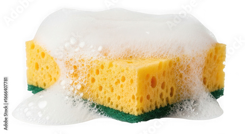 Foamy yellow sponge for washing isolated on transparent background