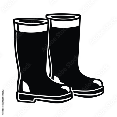 Pair black rubber boots vector illustration. silhouette rubber boots on white background.