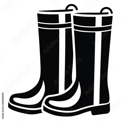Pair black rubber boots vector illustration. silhouette rubber boots on white background.