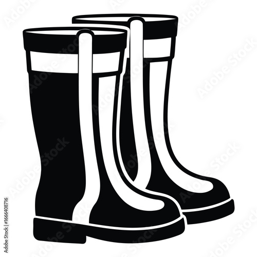 Pair black rubber boots vector illustration. silhouette rubber boots on white background.