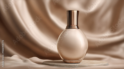 Luxury Cosmetic Bottle On Marble Podium With Silk