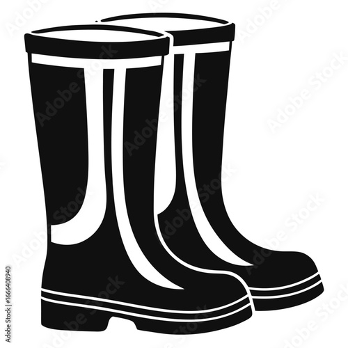 Pair black rubber boots vector illustration. silhouette rubber boots on white background.