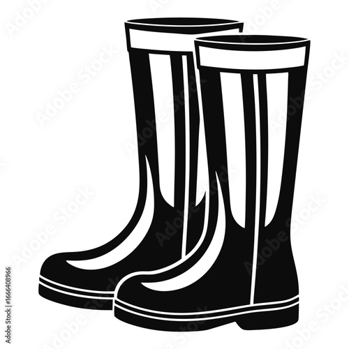 Pair black rubber boots vector illustration. silhouette rubber boots on white background.
