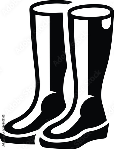 Pair black rubber boots vector illustration. silhouette rubber boots on white background.