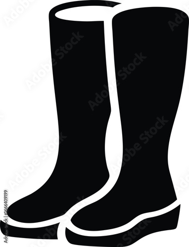 Pair black rubber boots vector illustration. silhouette rubber boots on white background.