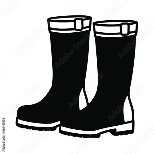 Pair black rubber boots vector illustration. silhouette rubber boots on white background.