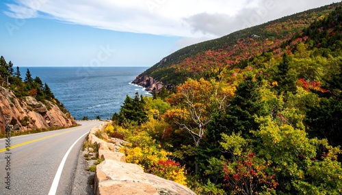 Scenic coastal highway winding through autumn foliage © diinulkha