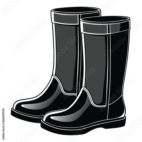 Gumboot rubber vector silhouette illustration on white background.