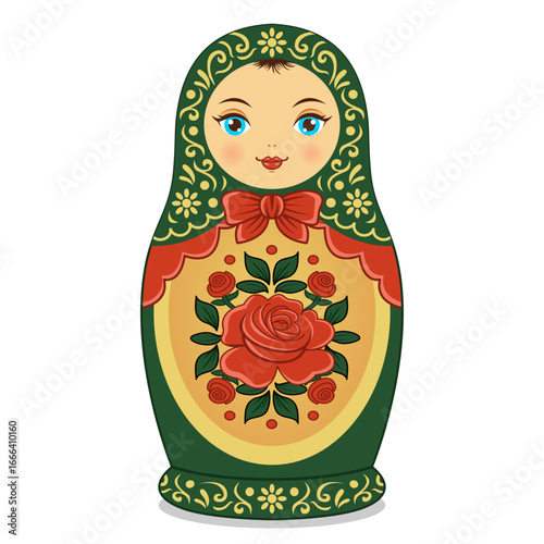 Russian Matryoshka Doll Vector Rose Flower Patterned. Cultural Object Design Isolated on Transparent Background. 