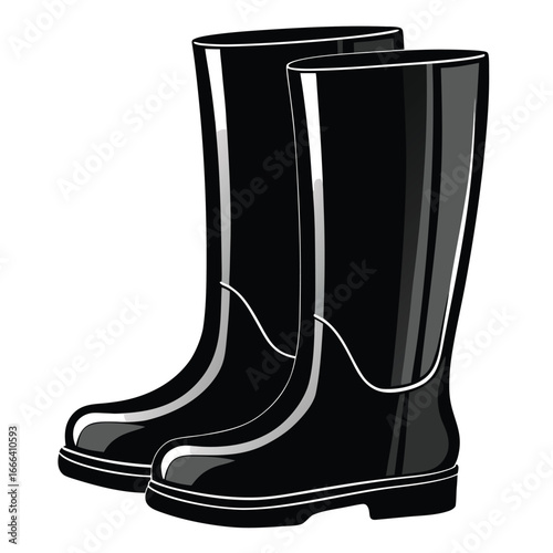 Pair black rubber boots vector illustration. silhouette rubber boots on white background.