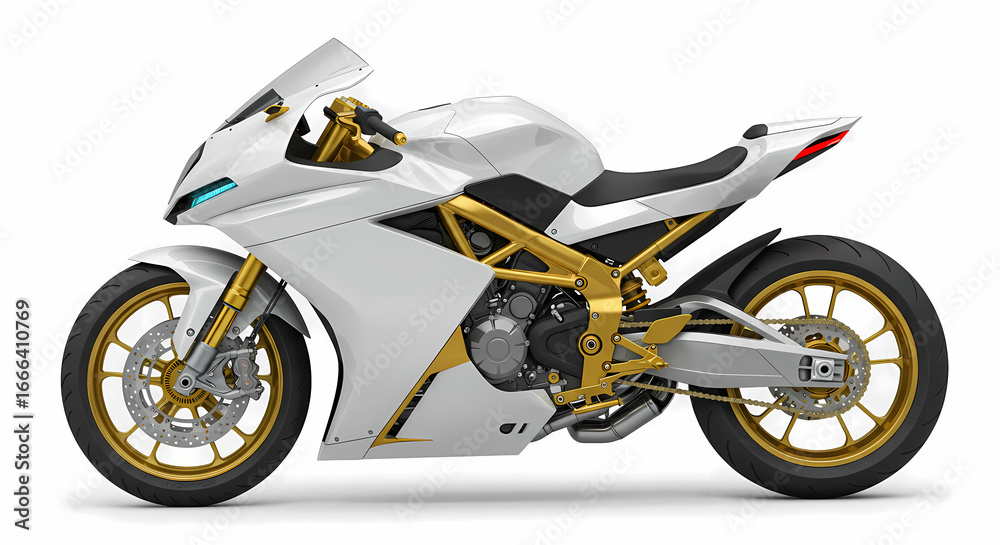 Obraz premium White and Gold Sportbike: Motorcycle Design, Performance Specs