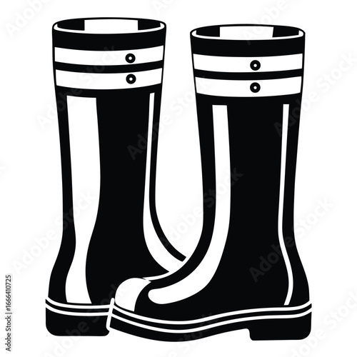 Pair black rubber boots vector illustration. silhouette rubber boots on white background.