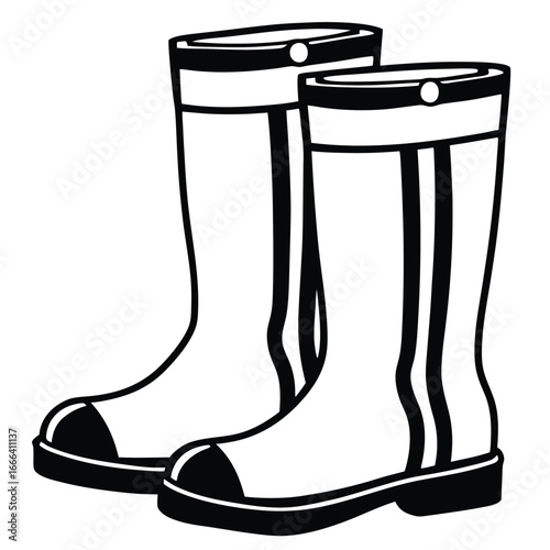 Pair black rubber boots vector illustration. silhouette rubber boots on white background.
