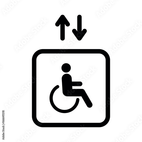 Handicap elevator vector sign on white background.  Elevator lift flat vector icon for person with disability, up and down arrows.