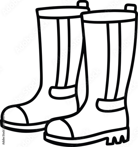 Pair black rubber boots vector illustration. silhouette rubber boots on white background.