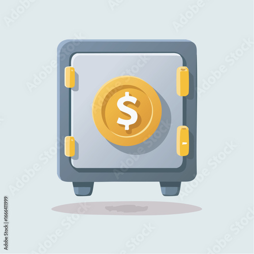 Metal safe protects large gold coin in secure location representing financial security and wealth management with a feeling of safety and prosperity.