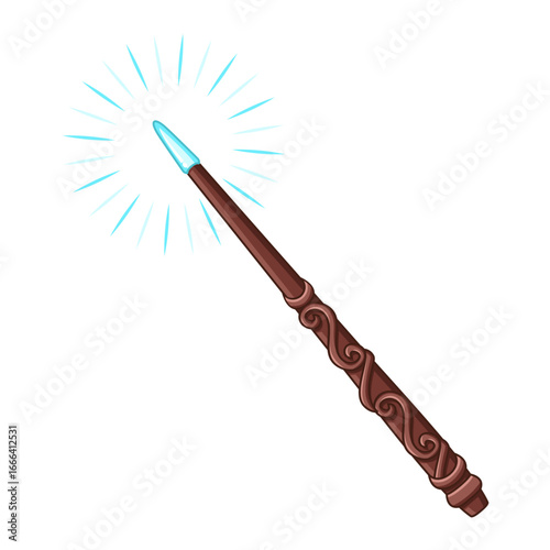 Magic wand with a blue light. Fairytale object vector illustration isolated on transparent background