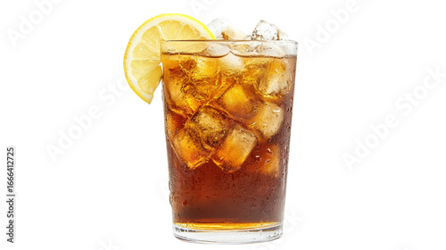 Refreshing Iced Cola Drink with Lemon Slice Garnish isolated on a Transparent or white Background